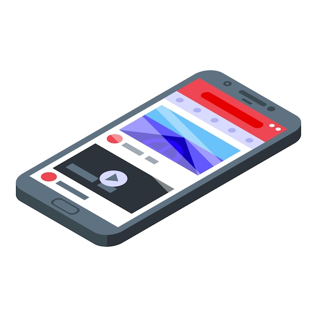 Icona dell'app YouTube per smartphone Icona vettoriale dell'app YouTube per smartphone isometrica per il web design isolato su sfondo bianco