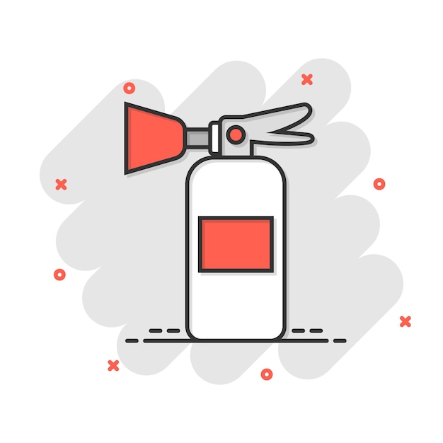 Icona dell'estintore in stile fumetto Illustrazione vettoriale del fumetto di protezione antincendio su sfondo bianco isolato Concetto di business con effetto splash di emergenza