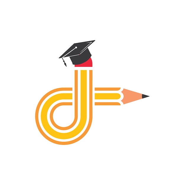 Icona dell'illustrazione vettoriale della lettera d a matita e logo del design dell'istruzione