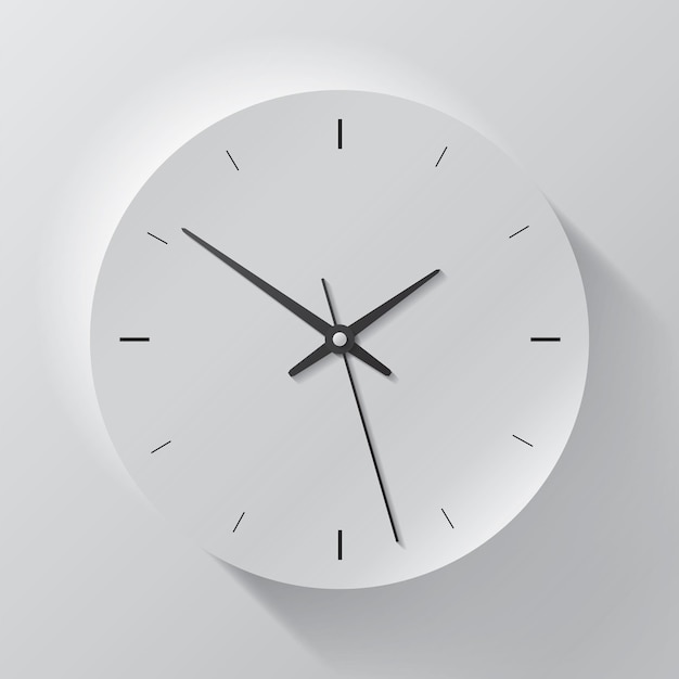 Icona dell'orologio in stile realistico, timer su sfondo grigio. Orologio d'affari. Elemento di disegno vettoriale