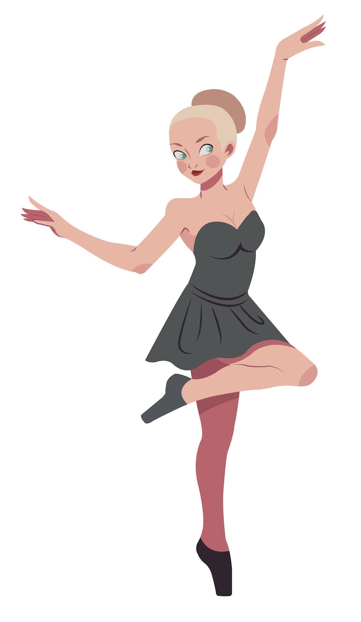 Vettore icona della ballerina simpatico personaggio dei cartoni animati schizzo design dinamico