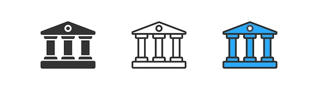 Icona della banca su sfondo chiaro Simbolo aziendale Transazioni del tribunale denaro del museo Contorno piatto e stile colorato Design piatto Illustrazione vettoriale