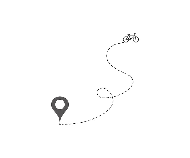 Icona della bicicletta e del percorso Simbolo dell'illustrazione della strada del ciclista Disegno vettoriale della mappa della bicicletta
