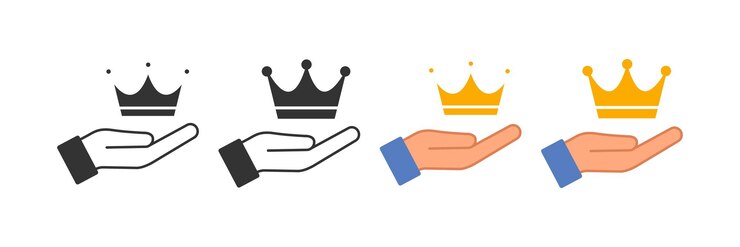Icona della corona e del palmo aperto Simbolo dell'illustrazione dell'inaugurazione del re copricapo jewerly e vettore della mano