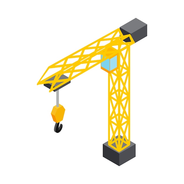 Icona della gru da cantiere in stile 3d isometrico su sfondo bianco