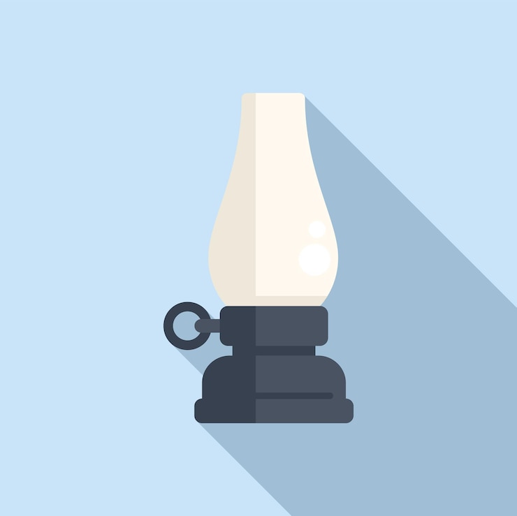 Vettore icona della lampada a keroseno per la casa vettore piatto lampada a olio bruciante riscaldatore di energia combustibile