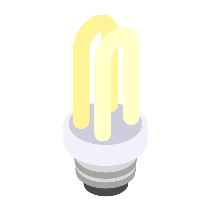 Vettore icona della lampadina fluorescente a risparmio energetico in stile 3d isometrico su sfondo bianco