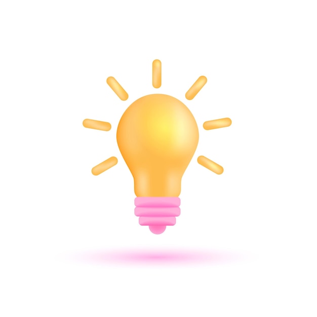 Icona della lampadina gialla minima in stile cartone animato 3D. Idea, soluzione, business, concetto di strategia. illustrazione vettoriale 3D