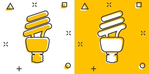 Icona della lampadina in stile fumetto Illustrazione del vettore del fumetto della lampadina su sfondo bianco isolato Concetto di business del segno dell'effetto splash della lampada energetica