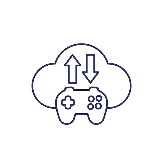 Icona della linea del server di gioco con gamepad e cloud