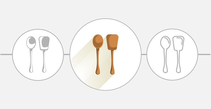 Vettore icona della linea della spatola con illustrazione piatta isolata cucchiaio da cucina in legno
