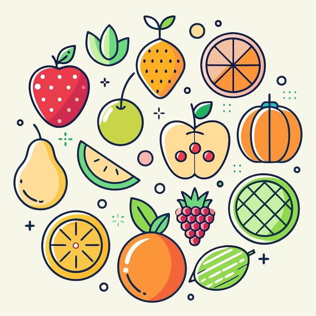 icona della linea di set di frutta
