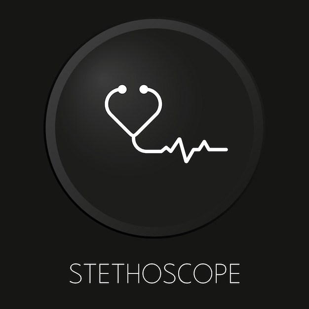 Icona della linea vettoriale minima dello stetoscopio sul pulsante 3D isolato su sfondo nero Vettore Premium