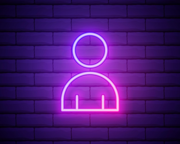 Icona della luce al neon della silhouette maschile Segno luminoso della porta del WC dei signori Grande magazzino di abbigliamento maschile Illustrazione isolata vettoriale isolata su un muro di mattoni