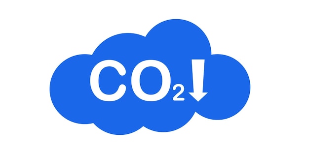Icona della nuvola di CO2 freccia blu piatta verso il basso icona di riduzione della nuvola di CO2 icona vettoriale