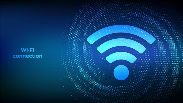 Icona della rete Wi-Fi Segno Wi-Fi Accesso Wlan simbolo del segnale dell'hotspot wireless Zona di connessione mobile Trasferimento dati Trasmissione mobile del router Codice binario Flusso dati tunnel ordito Illustrazione vettoriale