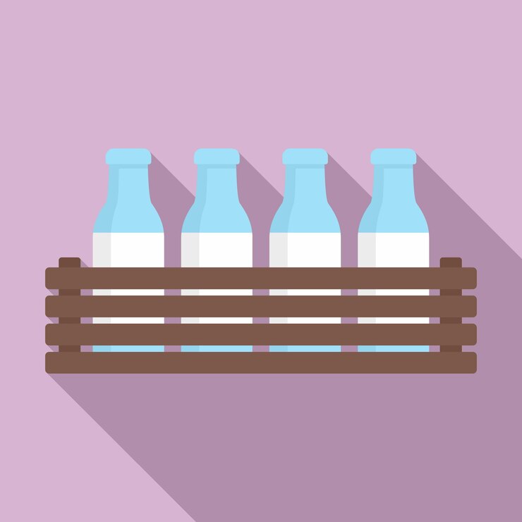 Vettore icona della scatola della bottiglia del latte illustrazione piatta dell'icona vettoriale della scatola della bottiglia del latte per il web design