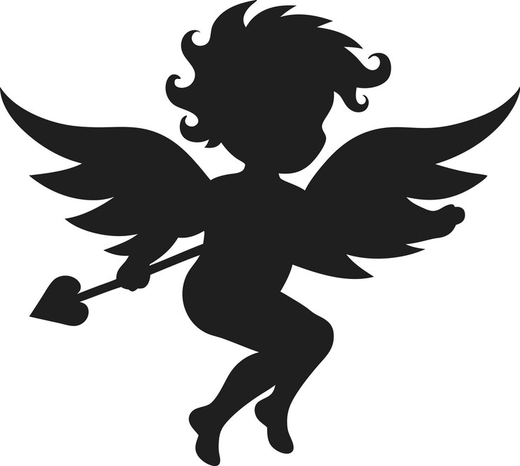 Vettore icona della silhouette nera del vettore di cupido