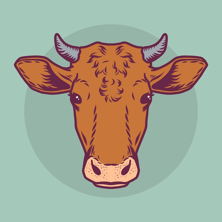 Vettore icona della testa marrone della mucca cartoon nand illustrazione disegnata dell'icona del vettore della testa della mucca marrone per il web