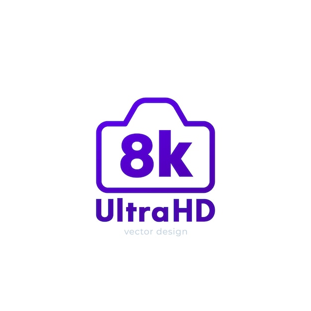 Icona della videocamera 8K su bianco