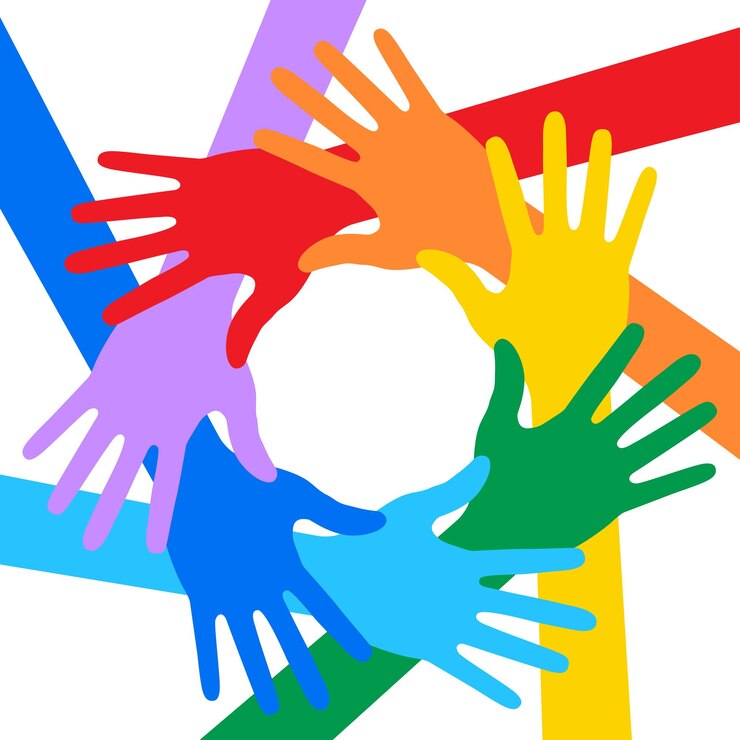 Icona delle mani di colori arcobaleno, illustrazione vettoriale.