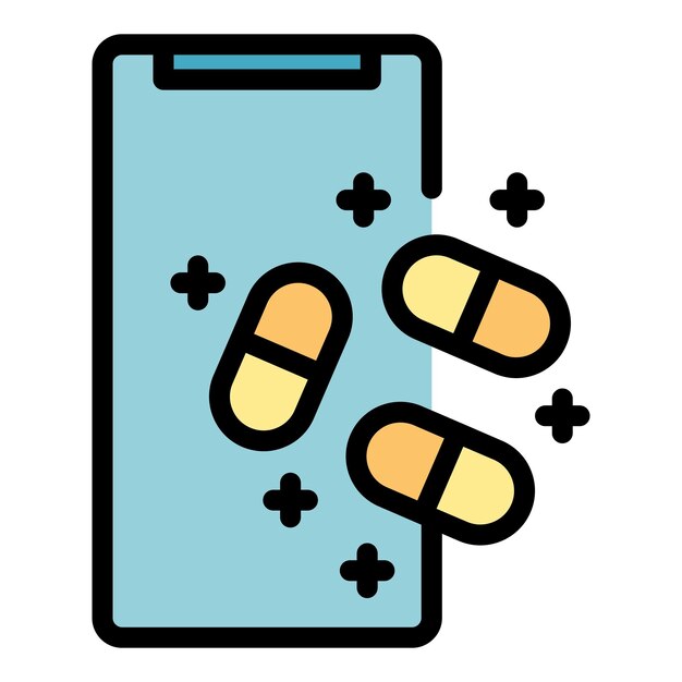 Icona delle pillole mediche del telefono Contorno delle pillole medicali del telefono Icona vettoriale colore piatto isolato