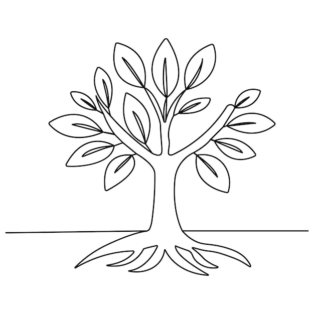 Icona delle radici dell'albero continuo disegno di una linea illustrazione vettoriale del contorno