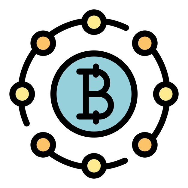 Icona dello schema blockchain Contorno dell'icona vettoriale dello schema blockchain colore piatto isolato