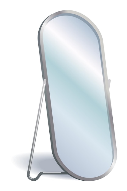 Icona dello specchio del pavimento della casa con mobili con struttura in metallo Elemento di interior design della camera da letto del corridoio Arredamento dello spogliatoio a figura intera Illustrazione isolato su sfondo bianco