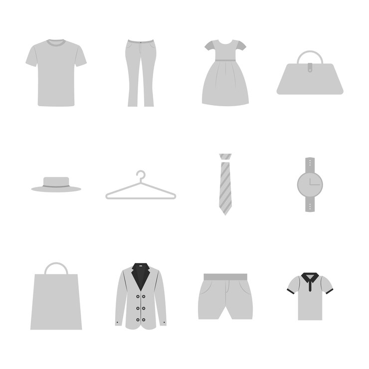 Vettore icona di abbigliamento e accessori, compresa la cravatta e l'impennino