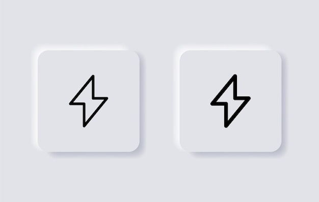 icona di alimentazione del tuono flash Fulmine nei pulsanti di neumorfismo o nelle icone dell'app ui ux in stile neumorfico