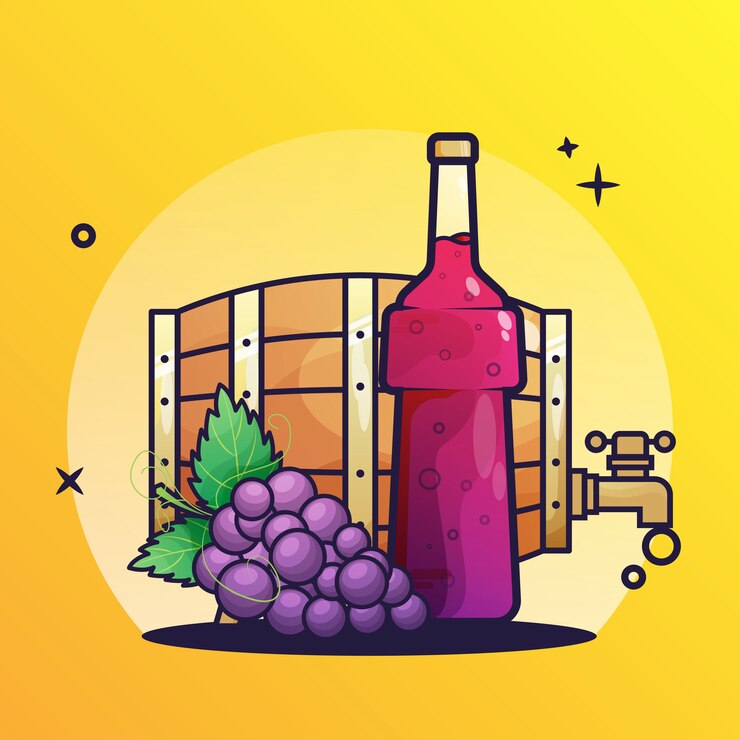 Vettore icona di botte di vino e bottiglie