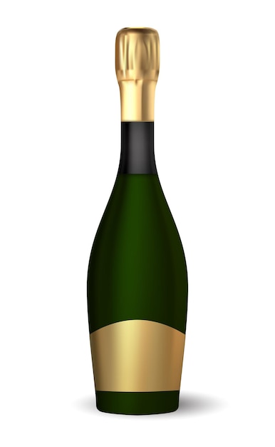 Icona di bottiglia verde champagne 3D realistico.