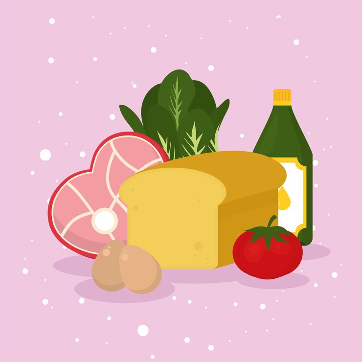 Vettore icona di carne e cibo di formaggio impostata su sfondo rosa