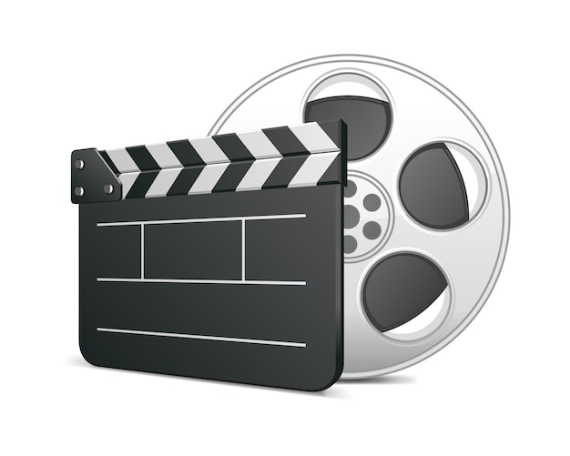 Icona di ciak e bobina di film su sfondo bianco