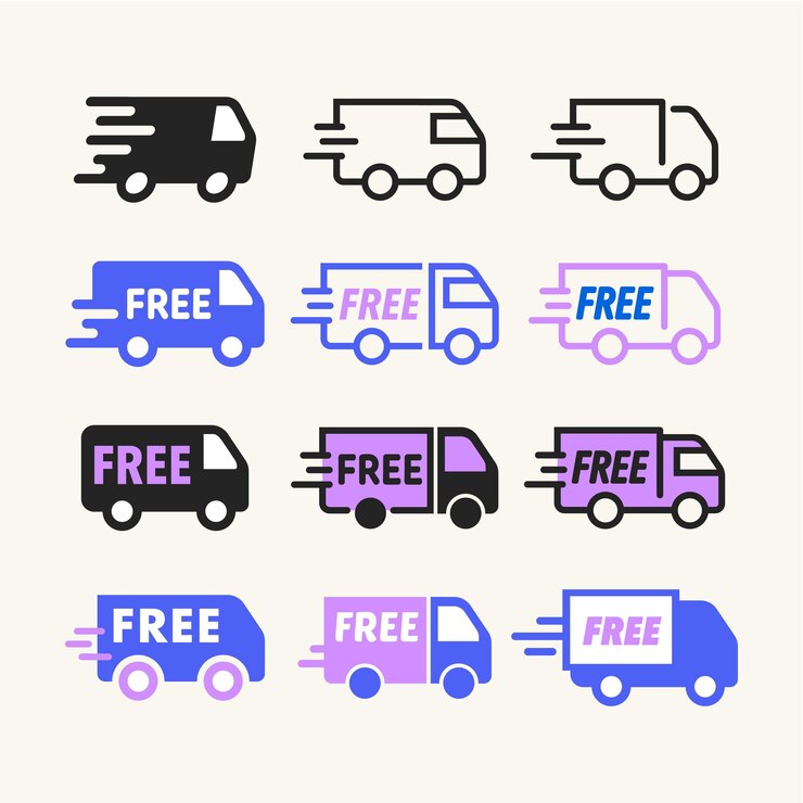 Vettore icona di consegna gratuita con set di illustrazioni vettoriali per camion