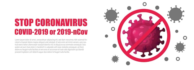 Icona di coronavirus con segno rosso proibito. Ferma l'infezione