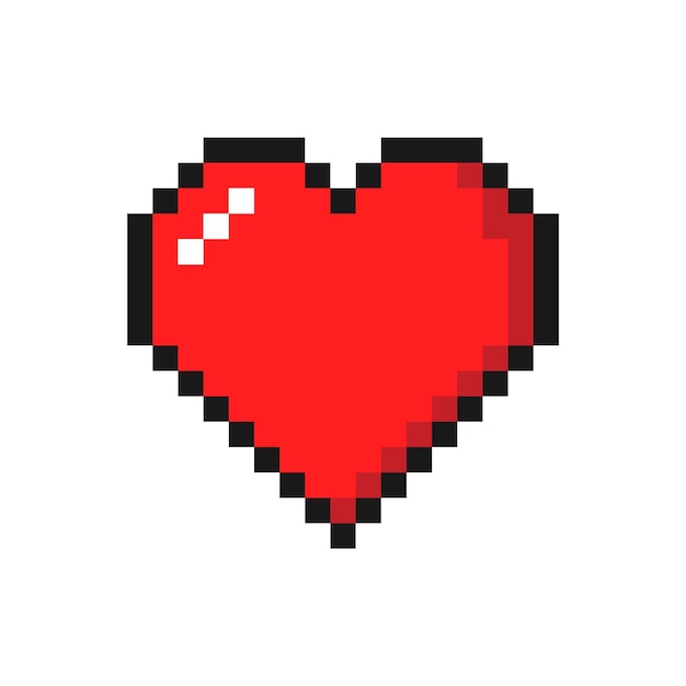 Icona di cuore rosso in stile pixelato con contorno nero illustrazione vettoriale isolata