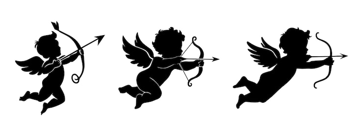 Vettore icona di cupido amore e simbolo del giorno di san valentino cupido tiro freccia silhouette vettore