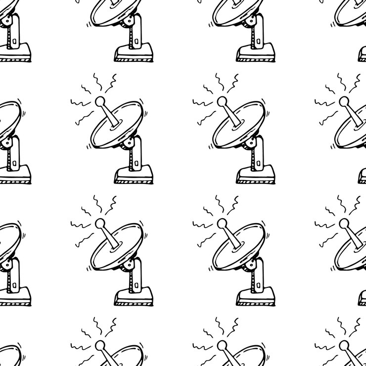 Vettore icona di doodle dell'antenna parabolica disegnata a mano. schizzo nero disegnato a mano. simbolo del segno. elemento decorativo. sfondo bianco. isolato. design piatto. illustrazione vettoriale.