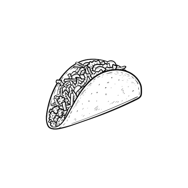 Icona di doodle di contorni disegnati a mano di taco. Fast food messicano tradizionale - illustrazione di schizzo di vettore di taco per stampa, web, mobile e infografica isolato su priorità bassa bianca.