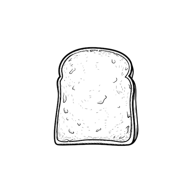 Icona di doodle di contorni disegnati a mano pane tostato integrale. Fetta di pane per l'illustrazione di schizzo di vettore del panino per stampa, web, mobile e infografica isolato su priorità bassa bianca.