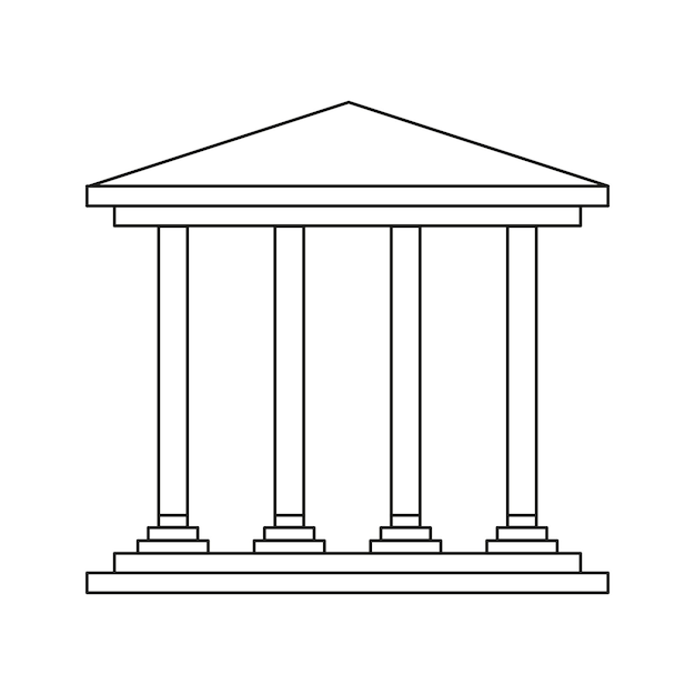 Icona di edificio classico contorno di tempio greco Struttura a quattro pilastri Illustrazione vettoriale