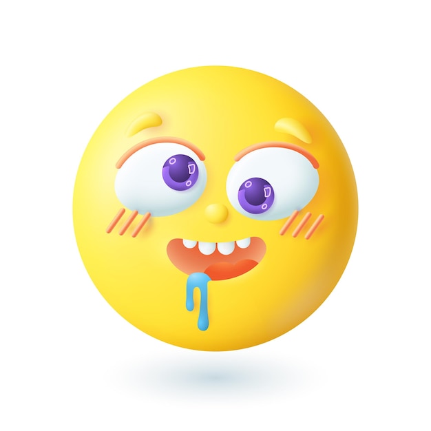 icona di emoticon sbavante felice in stile cartone animato 3d. Faccia gialla affamata in attesa di un'illustrazione vettoriale piatta di cibo delizioso. Emozione, espressione, felicità, gioia, concetto di comunicazione