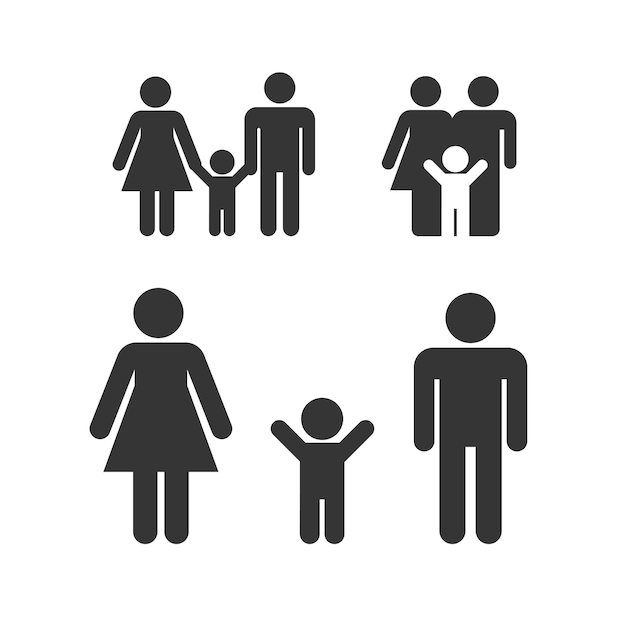 Icona di famiglia Silhouette dei genitori e del bambino per l'icona di famiglia