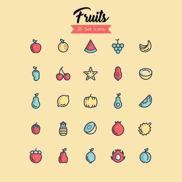Icona di frutta Imposta stili di contorno