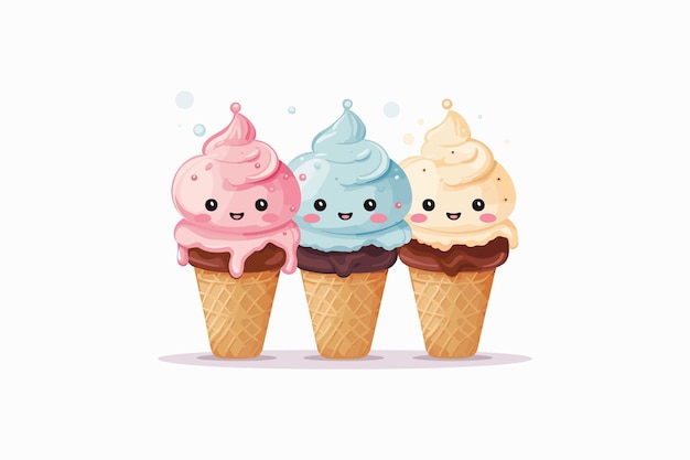 icona di gelato e ciliegia impostata su sfondo bianco illustrazione vettoriale a disegno colorato