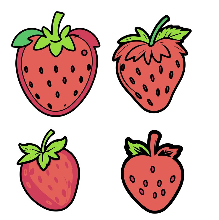 Vettore icona di illustrazione a colori della linea vettoriale della fragola