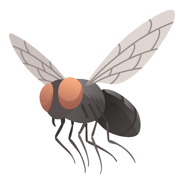 Icona di insetto mosca domestica Simbolo della fauna selvatica in stile cartoon Insetto spaventoso Elemento di design grafico Illustrazione vettoriale a colori di primo piano entomologico isolata su sfondo bianco