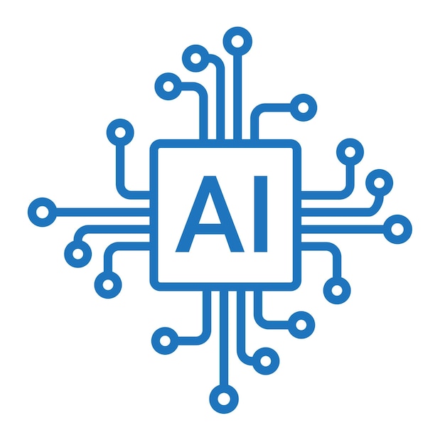 Icona di intelligenza artificiale Logo del sistema AI semplice Microchip processore AI